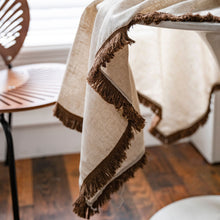 Load image into Gallery viewer, Polyester Linen Solid Color Tablecloth Khaki Tassel American Tablecloth