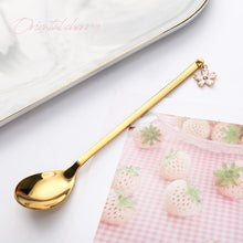 Load image into Gallery viewer, Stainless Steel Stirring Spoon Pentagram Spoon Fork Golden Cherry Blossom Dessert Spoon