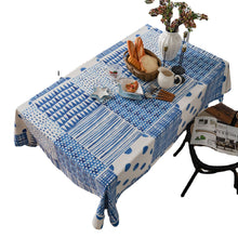 Load image into Gallery viewer, Blue Stitching Tablecloth Geometric Printing Simple Cotton Linen Table Cloth Restaurant Kitchen Cloth