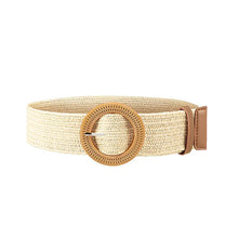 Load image into Gallery viewer, Straw Woven Elastic Stretch Belt Tight Dress Wood Style Buckle Belt