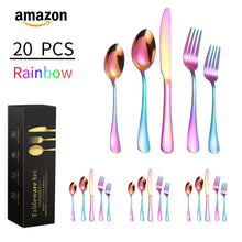 Load image into Gallery viewer, Stainless Steel Knife, Fork and Spoon Set Stainless Steel Tableware Steak Knife, Fork and Spoon 5-Piece Set 20-Piece Set