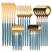 Load image into Gallery viewer, Stainless Steel Knife and Forks 30-Piece Set Portuguese Tableware Golden Set Creative Western Food Steak Knife, Fork and Spoon
