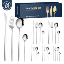 Load image into Gallery viewer, Portuguese Stainless Steel Tableware for 6 People 24-Piece Set Western Food/Steak Knife, Fork and Spoon Gift Set