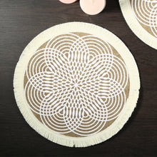 Load image into Gallery viewer, Round simple style natural color, evening placemat table mat coaster Japanese style, environmentally friendly fringed jute placemat