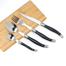 Load image into Gallery viewer, Stainless Steel Knife, Fork and Spoon Black Plastic Handle Steak Knife and Fork Dessert Spoon Tea Spoon Western Tableware