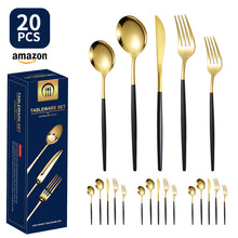 Load image into Gallery viewer, Product Stainless Steel Tableware 20-Piece Set Gold Plated Portugal Knife, Fork and Spoon
