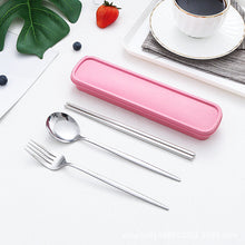 Load image into Gallery viewer, Stainless Steel Portable Tableware Set Chopsticks Spoon Fork Portuguese Tableware Three-Piece Stainless Steel