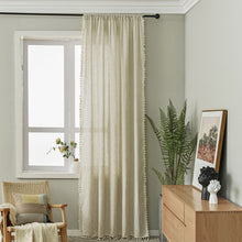 Load image into Gallery viewer, Simple Cotton and Linen Curtain Striped Tassel Living Room Curtain Rod