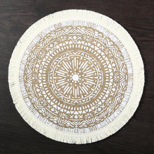 Load image into Gallery viewer, Round simple style natural color, evening placemat table mat coaster Japanese style, environmentally friendly fringed jute placemat