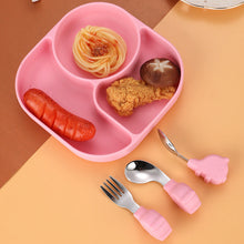 Load image into Gallery viewer, Baby Fork and Spoon Integrated Silica Gel Sucker Toddler Feeding Dinner Plate Children Tableware