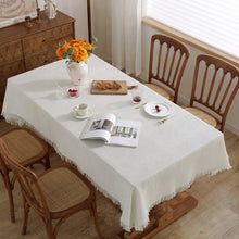 Load image into Gallery viewer, White Cotton Linen Fabric Tablecloth Decorative Cloth Waffle Cotton Thread Rectangular Lace round Tablecloth Ins French Cloth
