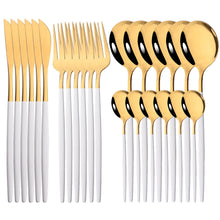 Load image into Gallery viewer, Stainless Steel Tableware 24-Piece Set Bright Portuguese Western Food Gold Knife, Fork and Spoon I