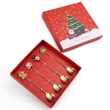 Load image into Gallery viewer, Creative Coffee Spoon Golden Fruit Fork Christmas Tree Elderly Dessert Spoon Four-Piece Set