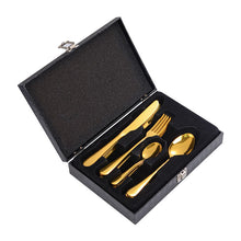 Load image into Gallery viewer, Stainless Steel Tableware Four Components Gift Set Wooden Box Gift Box Knife, Fork and Spoon