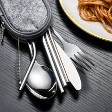 Load image into Gallery viewer, Stainless Steel Set Knife, Fork and Spoon Chopsticks Straw Portable Tableware 7-Piece Set