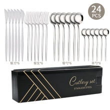 Load image into Gallery viewer, Steak Knife and Fork round Spoon Stainless Steel Spoon Portuguese Tableware Golden Set Spork