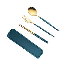 Load image into Gallery viewer, Stainless Steel Convenient Tableware Chopsticks Spoon Kit Portuguese Tableware Three-Piece Set Gift for Students
