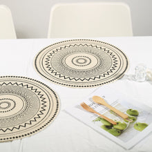 Load image into Gallery viewer, Round simple style natural color, evening placemat table mat coaster Japanese style, environmentally friendly fringed jute placemat