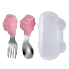 Load image into Gallery viewer, Baby Fork and Spoon Integrated Silica Gel Sucker Toddler Feeding Dinner Plate Children Tableware