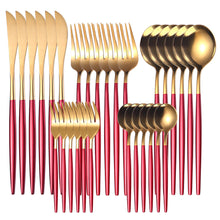 Load image into Gallery viewer, Stainless Steel Knife and Forks 30-Piece Set Portuguese Tableware Golden Set Creative Western Food Steak Knife, Fork and Spoon