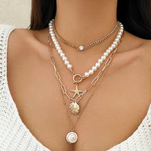 Load image into Gallery viewer, Multi-Layer Beaded Necklace Beach Imitation Pearl Necklace Starfish Shell Retro Vacation Necklace