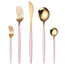 Load image into Gallery viewer, Portugal Gold Stainless Steel Tableware Five-Piece Set Tableware Set Knife, Fork and Spoon