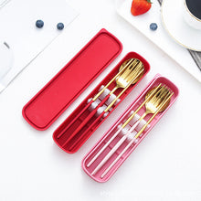 Load image into Gallery viewer, Stainless Steel Portable Tableware Set Chopsticks Spoon Fork Portuguese Tableware Three-Piece Stainless Steel