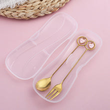 Load image into Gallery viewer, Stainless Steel Stirring Spoon Pentagram Spoon Fork Golden Cherry Blossom Dessert Spoon