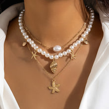 Load image into Gallery viewer, Multi-Layer Beaded Necklace Beach Imitation Pearl Necklace Starfish Shell Retro Vacation Necklace