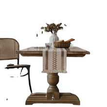 Load image into Gallery viewer, Cotton and Linen Table Runner Striped Stitching Two-Color Woven Tassel Natural Material American Tablecloth