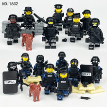 Load image into Gallery viewer, 16pcs/St Blue SWAT Black Doll Toy Anti-Terrorism Military Model Doll Children Assembling Building Blocks Toy