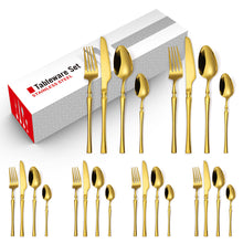 Load image into Gallery viewer, Stainless Steel Knife and Forks Four-Piece Spray Paint Small Waist Tableware 24 Pieces Golden Set Creative Western Food Steak Knife, Fork and Spoon