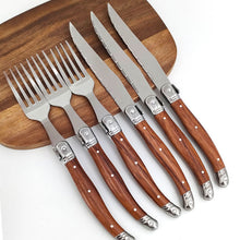 Load image into Gallery viewer, Spot Stainless Steel Steak Knife and Fork with Wood Grain Plastic Handle Steak Knife