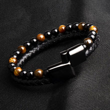 Load image into Gallery viewer, Volcanic Natural Stone Agate Tiger Eye Bracelet Stainless Steel Beaded Leather Rope Men's and Women's Bracelet