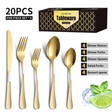 Load image into Gallery viewer, Stainless Steel Tableware Set Plaid Handle Knife, Fork and Spoon Christmas Tableware Gift Box 20-Piece Set