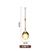 Load image into Gallery viewer, Stainless Steel Gold Titanium-Plated Porcelain Handle Maze Tableware Western Food/Steak Knife, Fork and Spoon Coffee Dessert Spoon