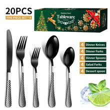 Load image into Gallery viewer, Stainless Steel Tableware Set Plaid Handle Knife, Fork and Spoon Christmas Tableware Gift Box 20-Piece Set