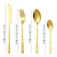 Load image into Gallery viewer, Bamboo Handle Stainless Steel Western Food Knife and Fork Dessert Spoon Set