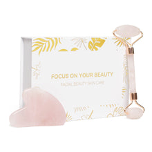 Load image into Gallery viewer, Special Natural Pink Crystal Pink Crystal Heart-Shaped Scraping Piece Whole Jade Roller Massager Set Box