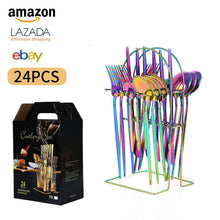 Load image into Gallery viewer, Stainless Steel Tableware Knife, Fork and Spoon Suit New Western Food/Steak Knife, Fork and Spoon 24-Piece Set