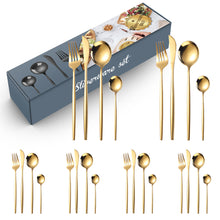 Load image into Gallery viewer, Stainless Steel Knife and Forks Four-Piece Spray Paint Portuguese Tableware 24 Pieces Golden Set Creative Western Food Steak Knife, Fork and Spoon