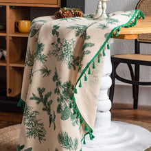 Load image into Gallery viewer, Cotton Linen Tablecloth Green Pine Branch Printed Tablecloth Korean Napkin Printed Coffee Table Cloth