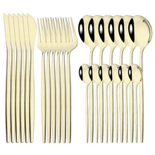 Load image into Gallery viewer, Stainless Steel Tableware 24-Piece Set Bright Portuguese Western Food Gold Knife, Fork and Spoon I