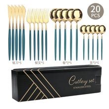 Load image into Gallery viewer, Steak Knife and Fork round Spoon Stainless Steel Spoon Portuguese Tableware Golden Set Spork