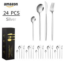 Load image into Gallery viewer, Stainless Steel Knife, Fork and Spoon 4-Piece Portuguese Stainless Steel Western Food Knife, Fork and Spoon 24-Piece Gift Box