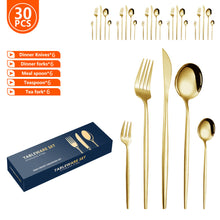 Load image into Gallery viewer, Stainless Steel Tableware Set Portuguese Steak Knife, Fork and Spoon 5 Components 30-Piece Set Color Box Packaging