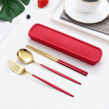 Load image into Gallery viewer, Stainless Steel Portable Tableware Set Chopsticks Spoon Fork Portuguese Tableware Three-Piece Stainless Steel