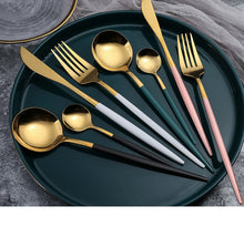 Load image into Gallery viewer, Steak Knife and Fork round Spoon Stainless Steel Spoon Portuguese Tableware Golden Set Spork