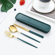 Load image into Gallery viewer, Stainless Steel Portable Tableware Set Chopsticks Spoon Fork Portuguese Tableware Three-Piece Stainless Steel