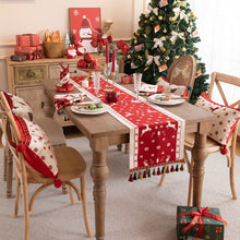 Load image into Gallery viewer, Christmas Jacquard Elk Table Runner Tassel Table Runner Holiday Decoration Supplies